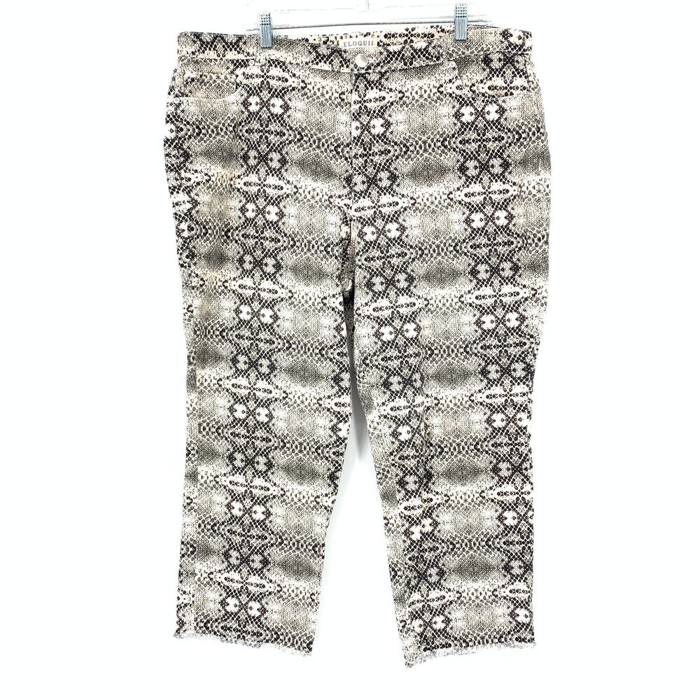 ELOQUII Women's SZ 20 Snakeskin Print Mid Rise Crop Jeans Brown Gray Black